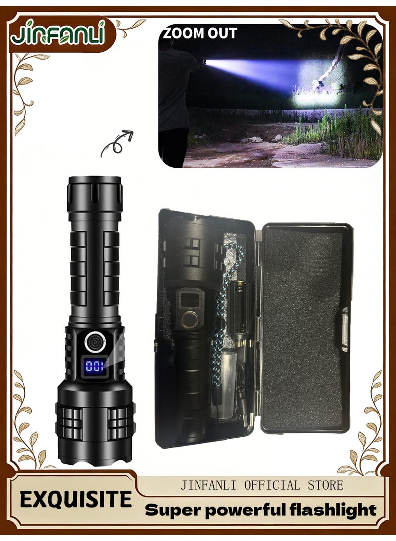 JINFANLI LED Flashlight, Super Bright Flashlight with LCD Display, Rechargeable, Military Grade Waterproof, Zoomable, Suitable for Camping - Image 1